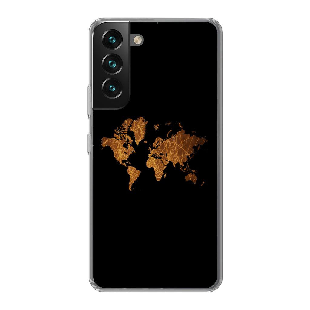 MuchoWow Handyhülle Schutzhülle Hülle für Samsung Galaxy S22 Weltkarte - Schilf - Karte Silikon Softcase Handy Hülle - Mobiltelefonhülle