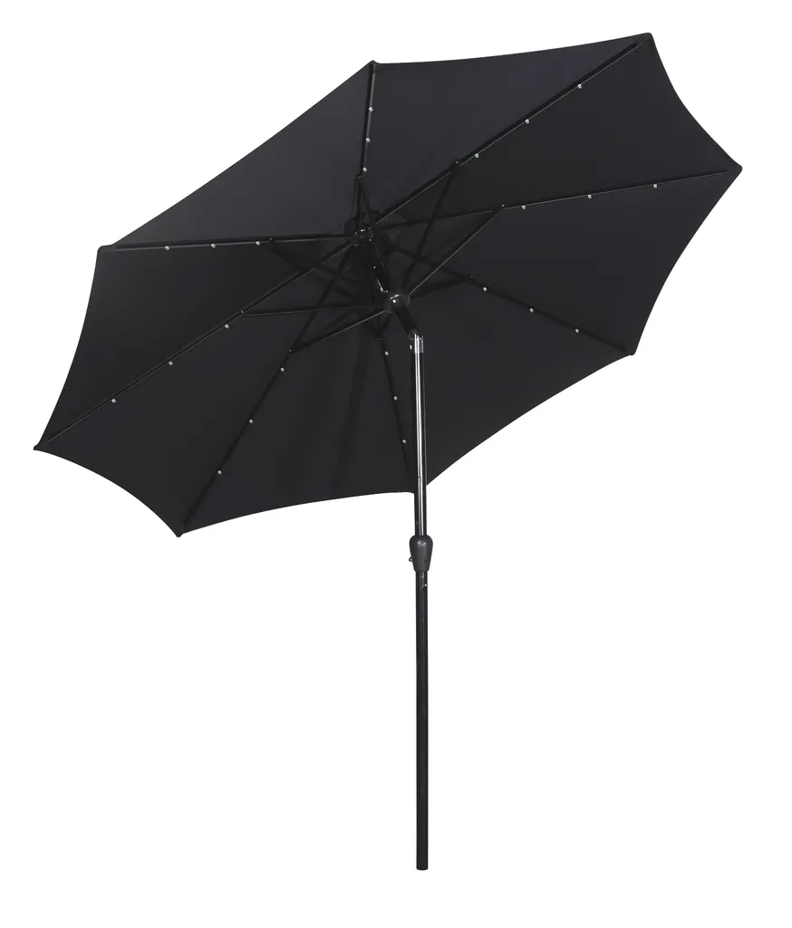 Parasol inclinable Ø3m LED solaires Rices manivelle haute qualité Noir - 2