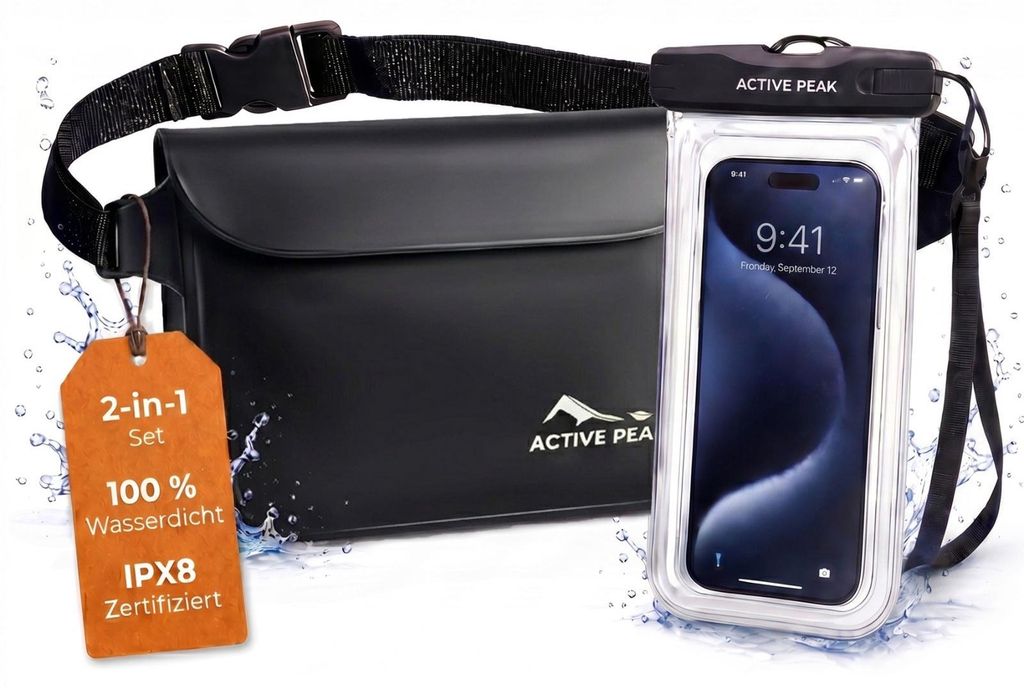 Wasserdichte Bauchtasche mit Handyhülle: Schwarz Farbe: Produktbild 
