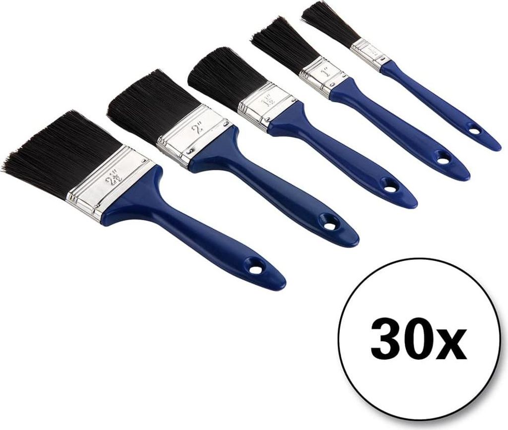 Pinselset, 30-teilig, 5 Größen, blaue Griffe