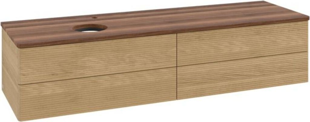 V&B Waschtischunterschrank mit Frontstruktur -Beleuchtung Antao 160x50cm, HL, WBP-farbe w. wal, hon. Oa