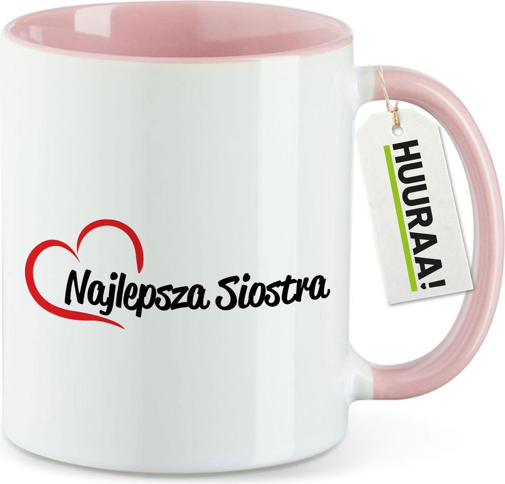 Huuraa Motivtasse Najlepsza Siostra Serce Geschenk 330ml Rosa Najlepsza Siostra Souvenir