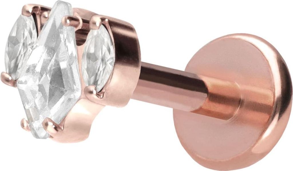 Ohrpiercing, Nasenpiercing Titan Labret mit Push Fit KRISTALLSCHILD + KRISTALLOVALE RoséGold Stablänge: 10mm | Stabstärke: 1mm