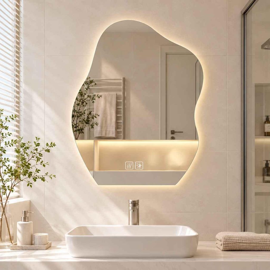 Miroir de salle de bain LED Zimilo, forme irrégulière avec Image du produit 