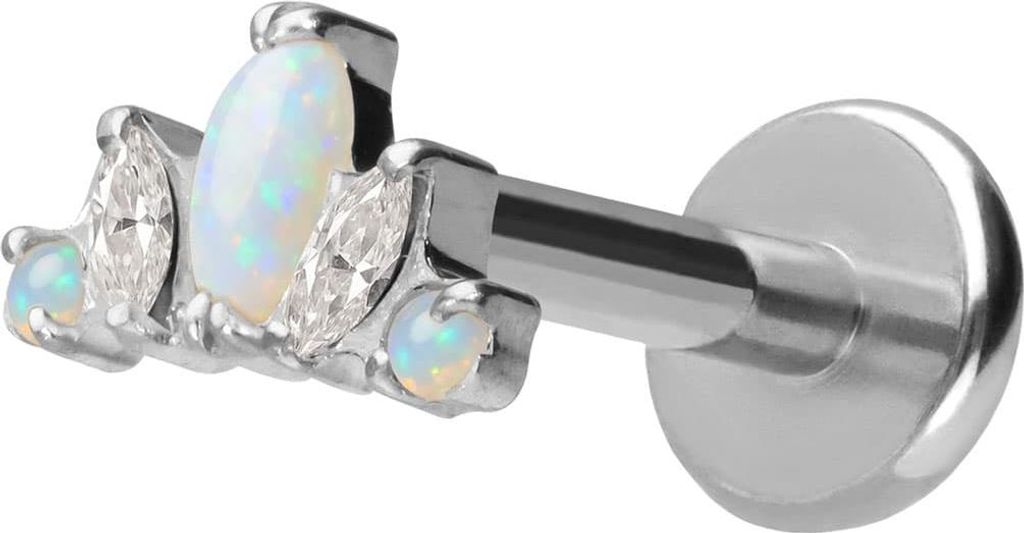 Ohrpiercing, Nasenpiercing Titan Labret mit Push Fit LOTUSBLÜTE Silber Stablänge: 9mm | Stabstärke: 1,2mm