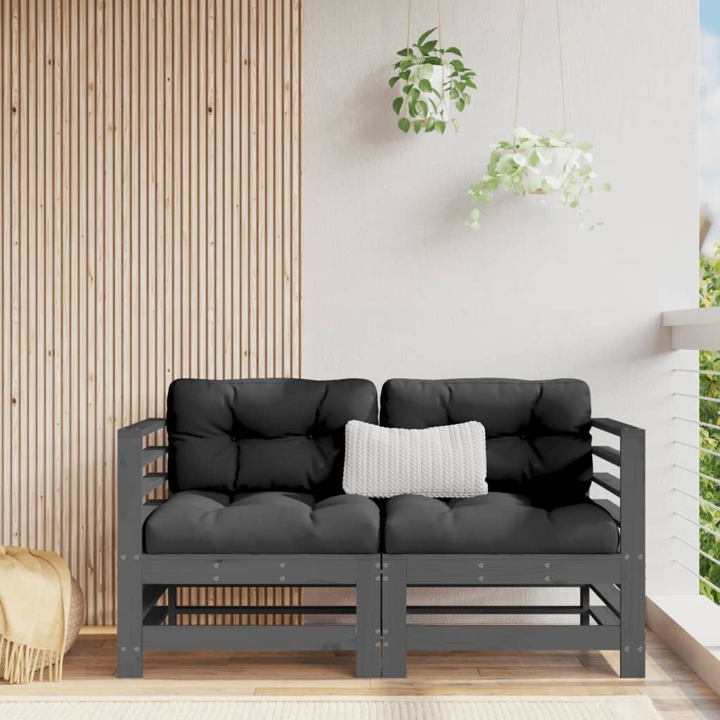The Living Store Ecksofas mit Kissen 2 Stk. Grau Massivholz Kiefer