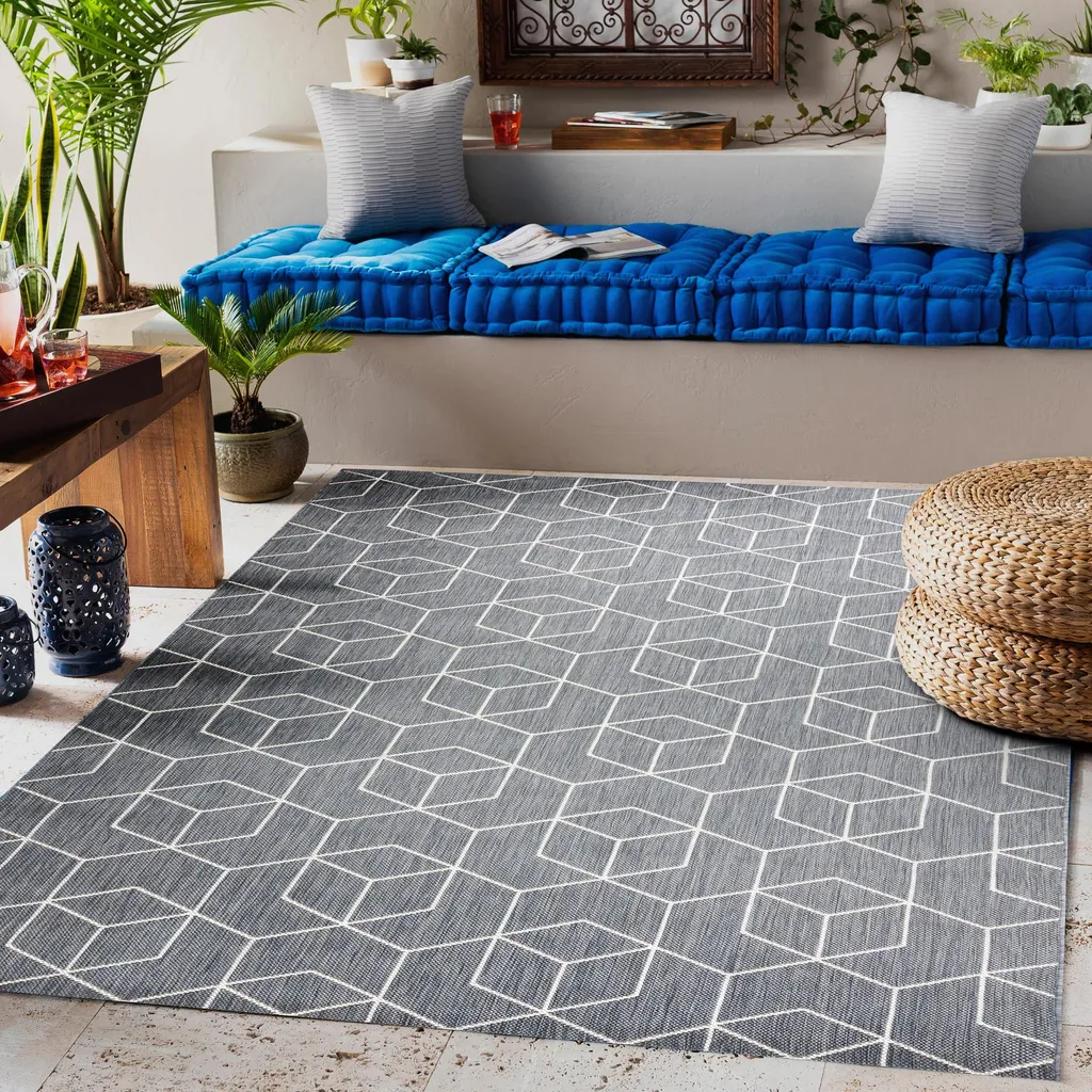 Tapis gris 80x150 cm motif cubes 3D structure corde ultra résistante - 4