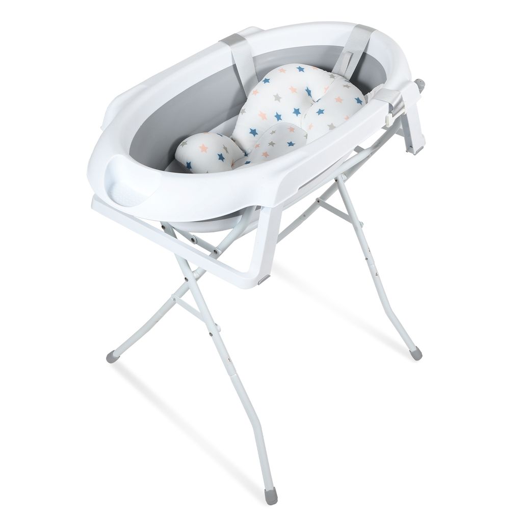 TolleTour Baby Badewanne Set mit Gestell und Badewannensitz - für Neugeborene und Babys