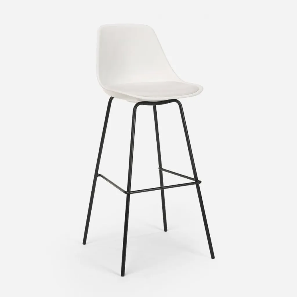 Willis Tabouret haut de bar en métal blanc avec coussin design moderne