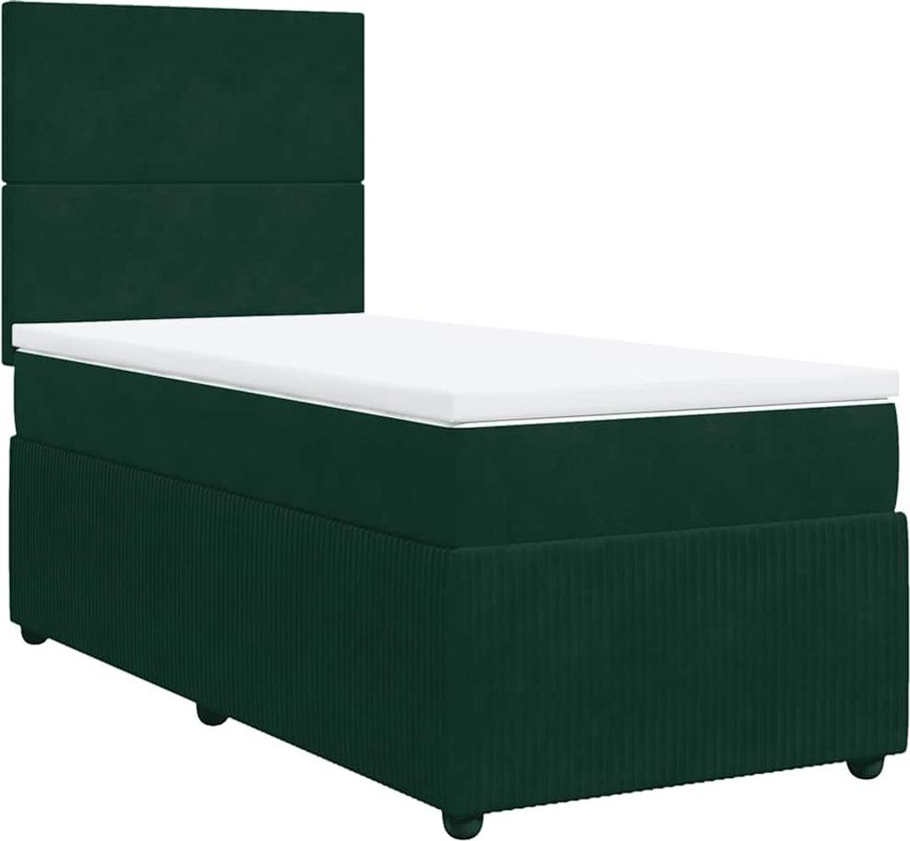 vidaXL Boxspringbett mit Matratze Dunkelgrün 90x190 cm Samt Produktbild 
