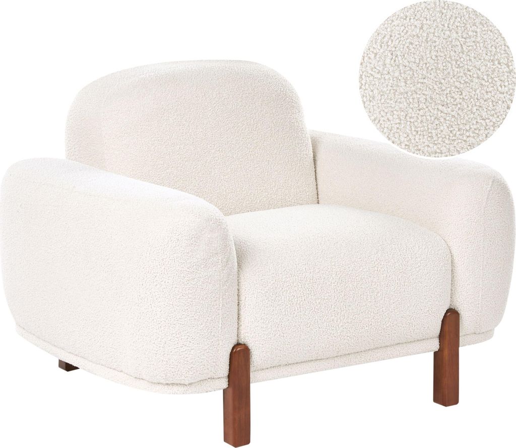 BELIANI Sessel Weiß aus Bouclé Stoff Geschwungene Form Niedrige Sitzfläche Modernes Organisches Design Polstersessel Stoffsessel Wohnzimmer