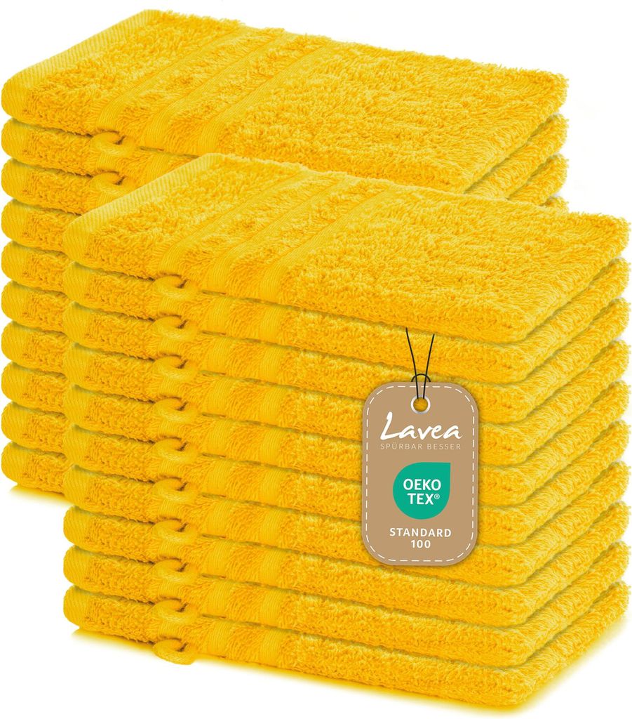 Lavea 20er Waschhandschuh Set Elena, 100% Baumwolle Frottee, Waschlappen saugstark & weich, für Körper und Gesicht, 60 °C, trocknergeeignet, R...