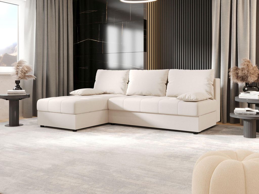 BEDANTE Ecksofa MOS L Cosmic 10 Beige Links mit Schlaffunktion L-Form Sofa mit Stauraum Bettkasten Wohnzimmersofa Couch Sofa Bettsofa Bettkasten Be...