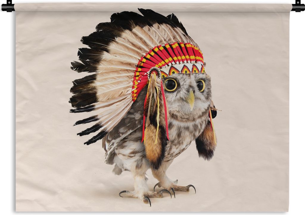 MuchoWow Wandteppich Wandbehang Eule - Indianer - Federn - Tiere 90x67.5 cm Tapisserie Dekoration Wandtuch - Fototeppich - Wand-Skulpturen