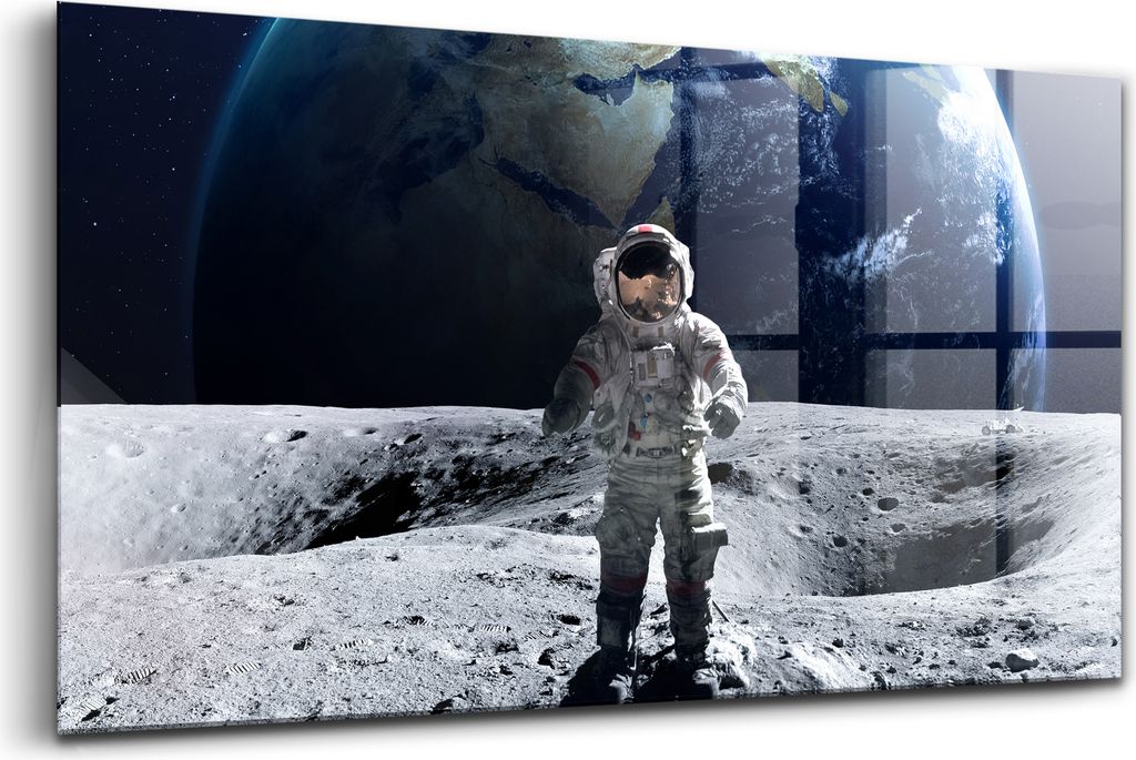 120x60 - Glasbilder - Bilder auf Wandbild - Foto auf Glas - Astronaut auf dem Mond