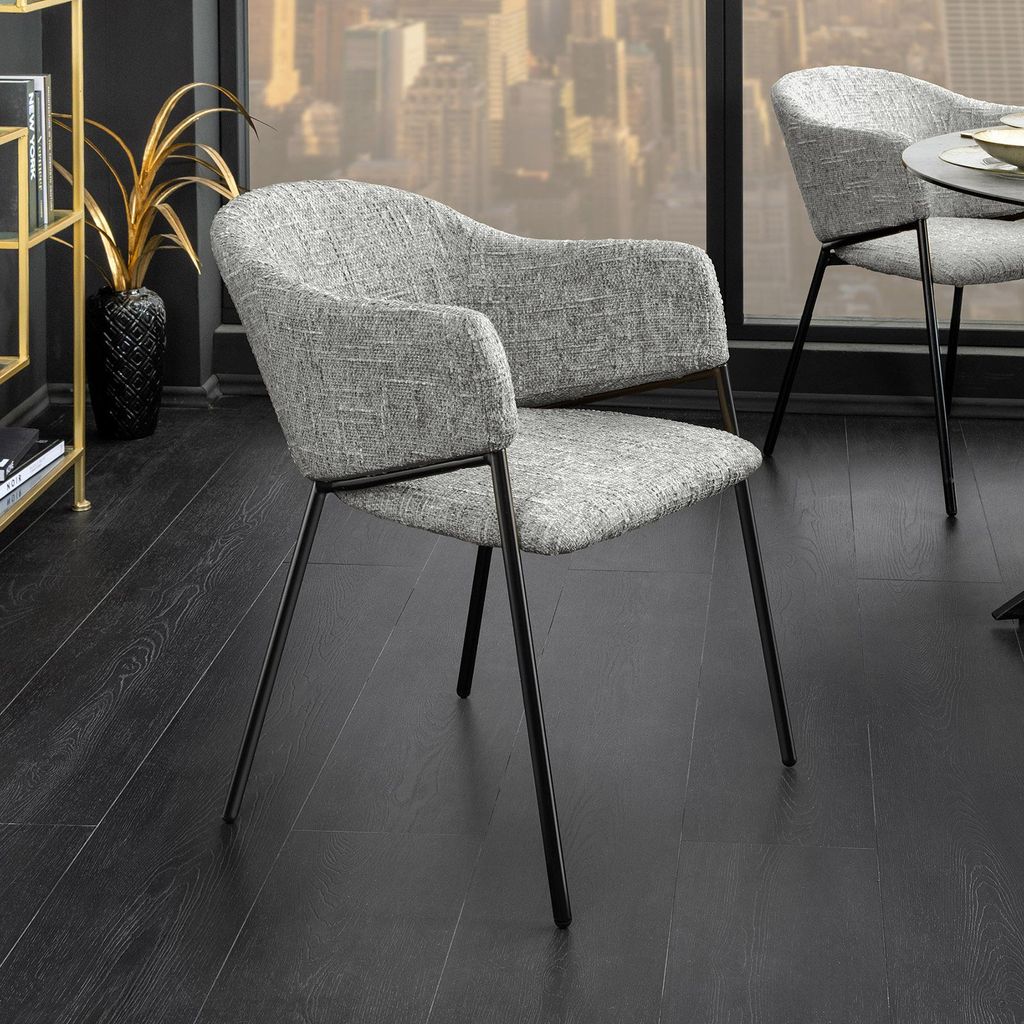 riess-ambiente Design Stuhl NOBLESSE grau Chenille schwarzes Metallgestell Esszimmerstuhl Essstuhl Polsterstuhl