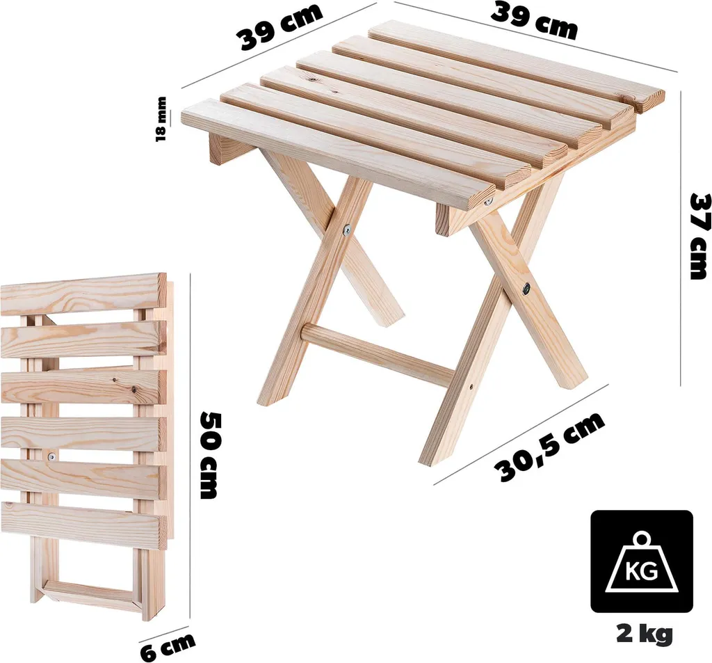 Set 2 Sdraio Pieghevoli e Tavolino KADAX Legno Faggio e Grigio - 3