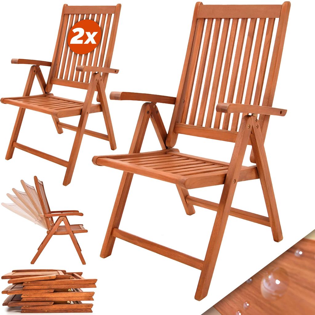 CASARIA® 2er Set Gartenstuhl Balkonstuhl Holz Produktbild 