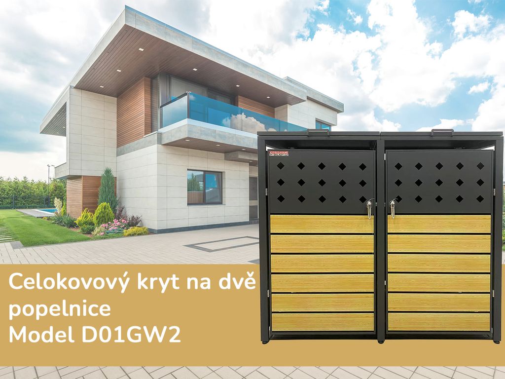 Přístřešek na popelnice D01GW2, na 2 popelnice, celokovový Obrázek produktu 