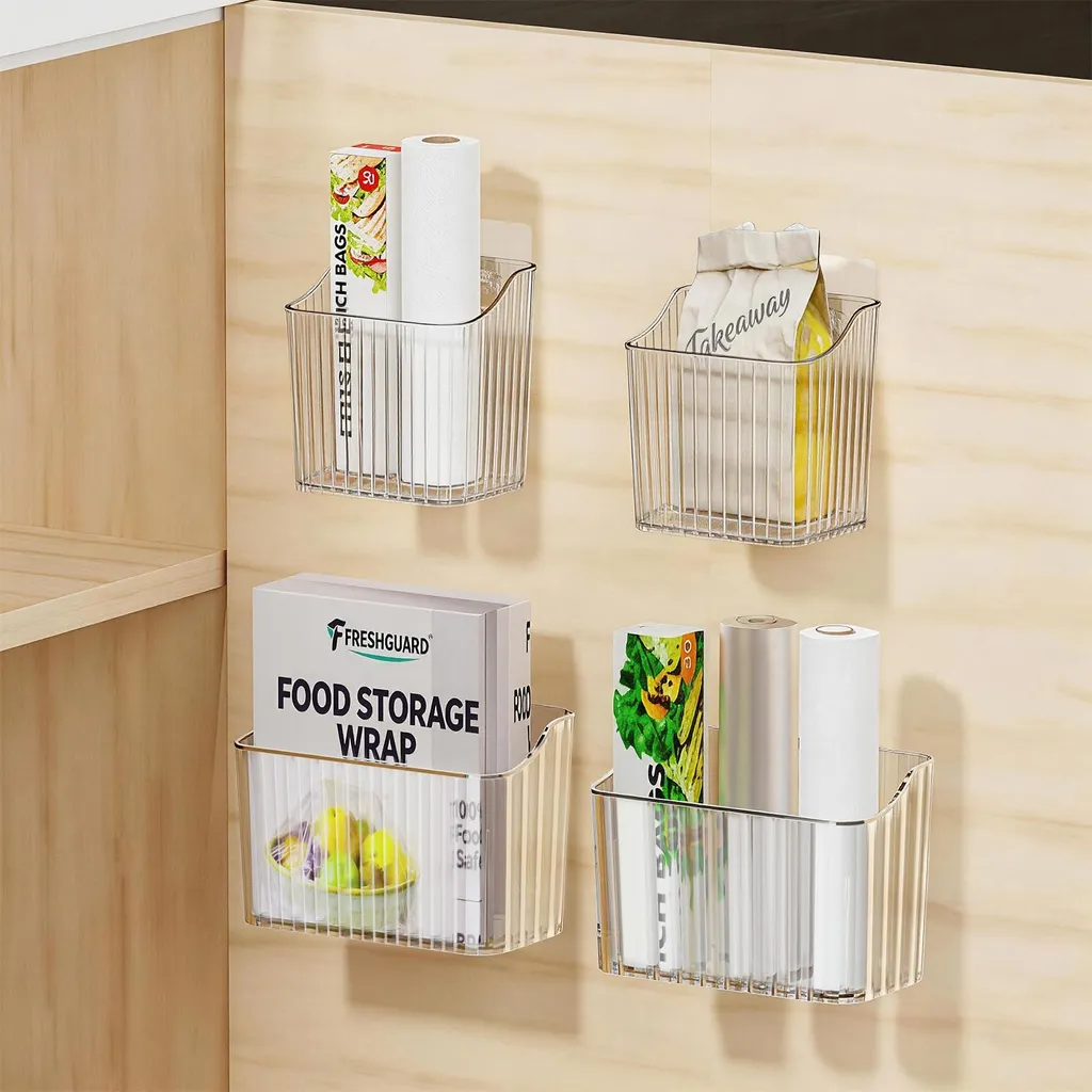 Lot de 4 boîtes de rangement adhésives pour placard de cuisine sans trace