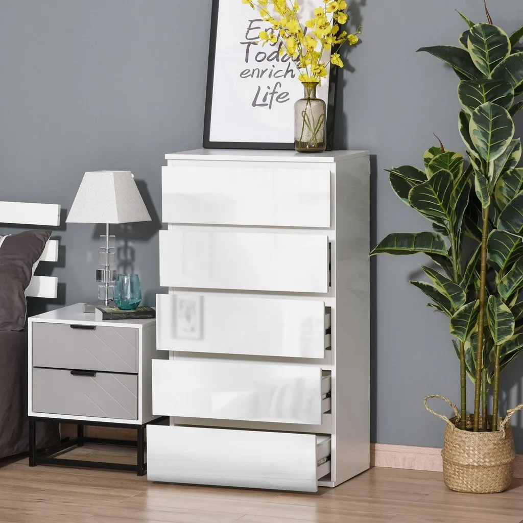 Buffet haut blanc à 5 tiroirs pour rangement bureau et salon modulable - 2