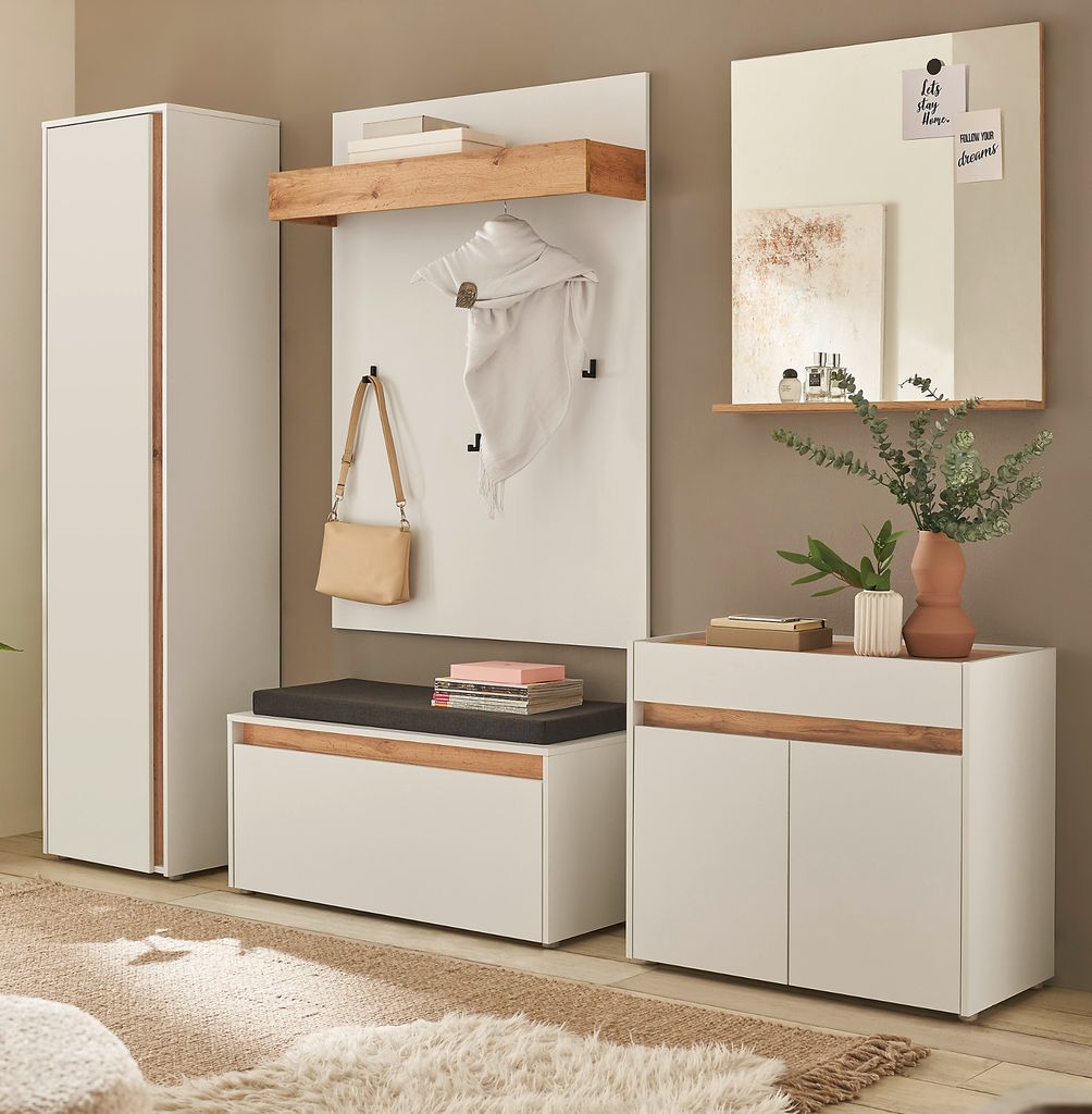 Garderobe Set 6-teilig "Center" in weiß und Wotan Eiche Produktbild 