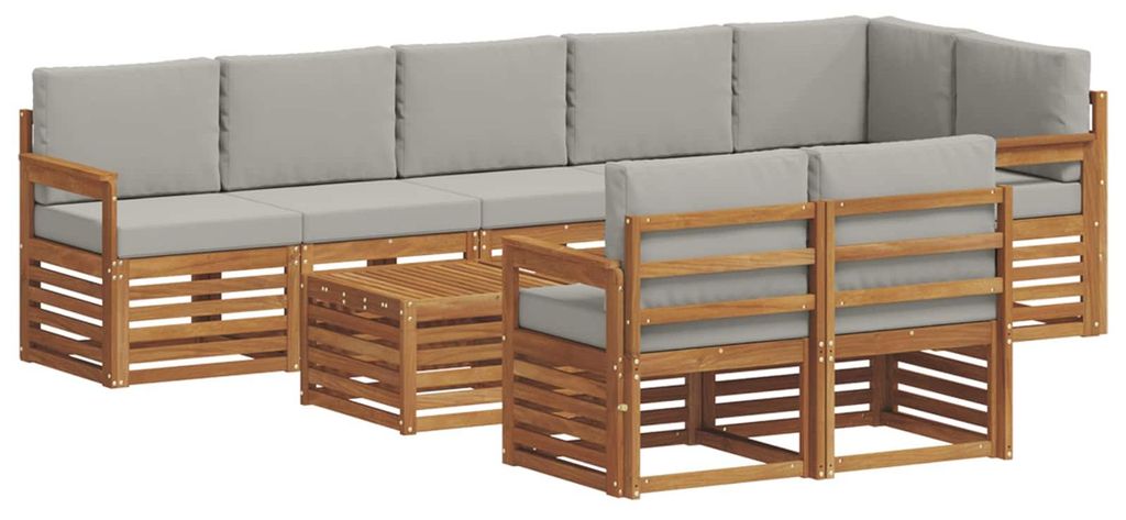 vidaXL Sofagarnituren 9 pcs Natürlich und Hellgrau Massivholz Akazie