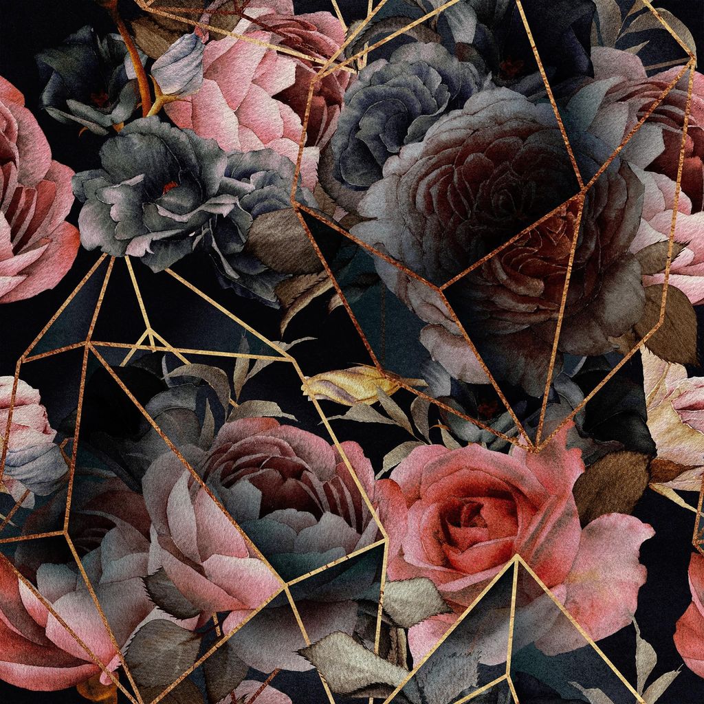 Royal Samt Stoff Polyester Zum Nähen - Motiv Blumen und geometrische Muster