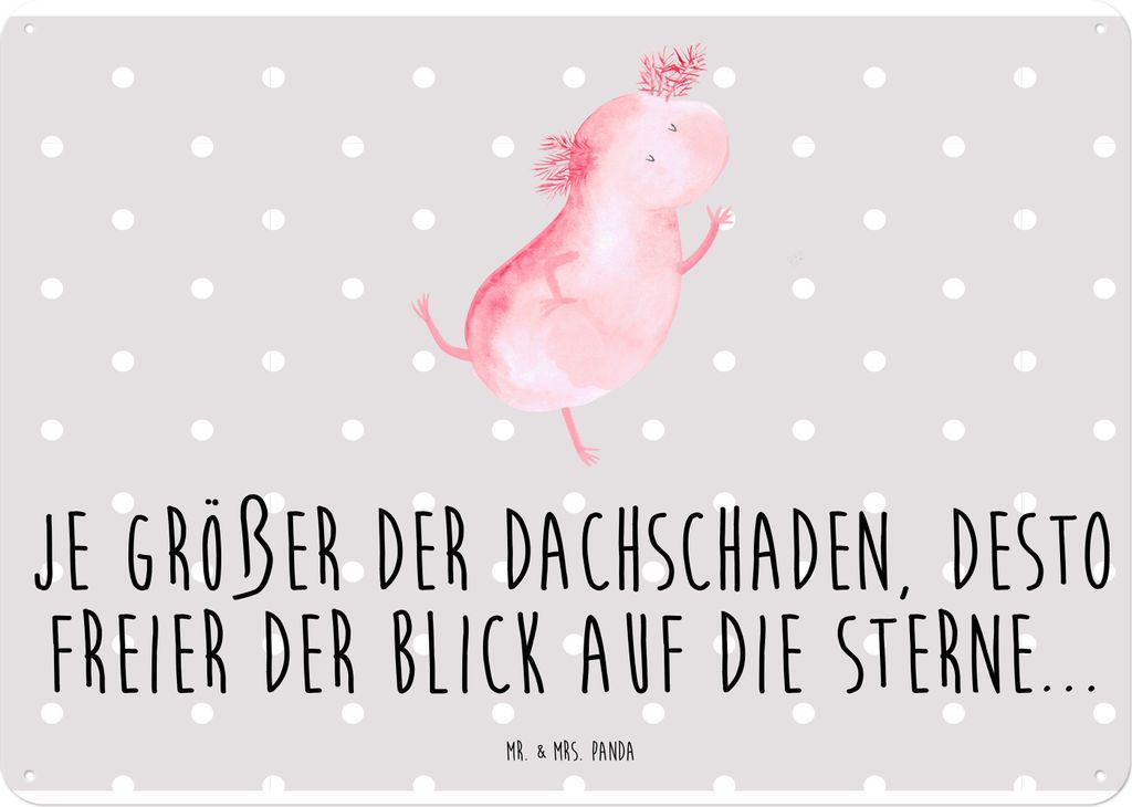 Mr. & Mrs. Panda Schild Axolotl Tanzen DIN A4 - Grau Pastell - Geschenk, Türschild, Wandbild, Lurch, Verrückt, gut Gelaunt, Sterne, Retro Blechsc...