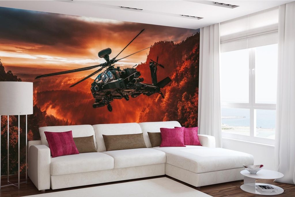 Vlies Fototapete AMERIKANISCHER HUBSCHRAUBER 375 x 250 cm (inkl. Kleister) - Vlies Tapete, Wandtapete, Wandbilder - Tapete für Wohnzimmer Schlafzi...