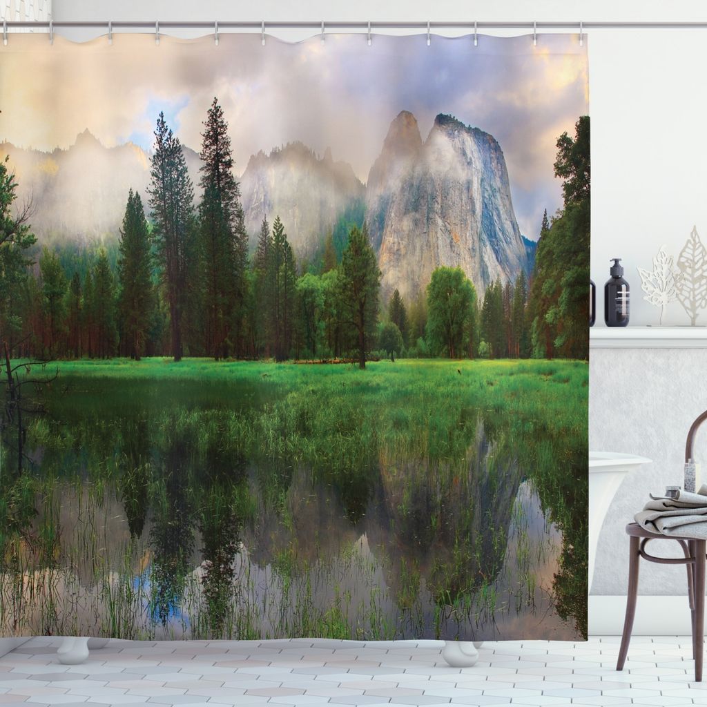 ABAKUHAUS Yosemite Duschvorhang, Yosemite-Kathedralen-Baum, mit 12 Ringe Set Wasserdicht Stielvoll Modern Farbfest und Schimmel Resistent, 175 x 22...