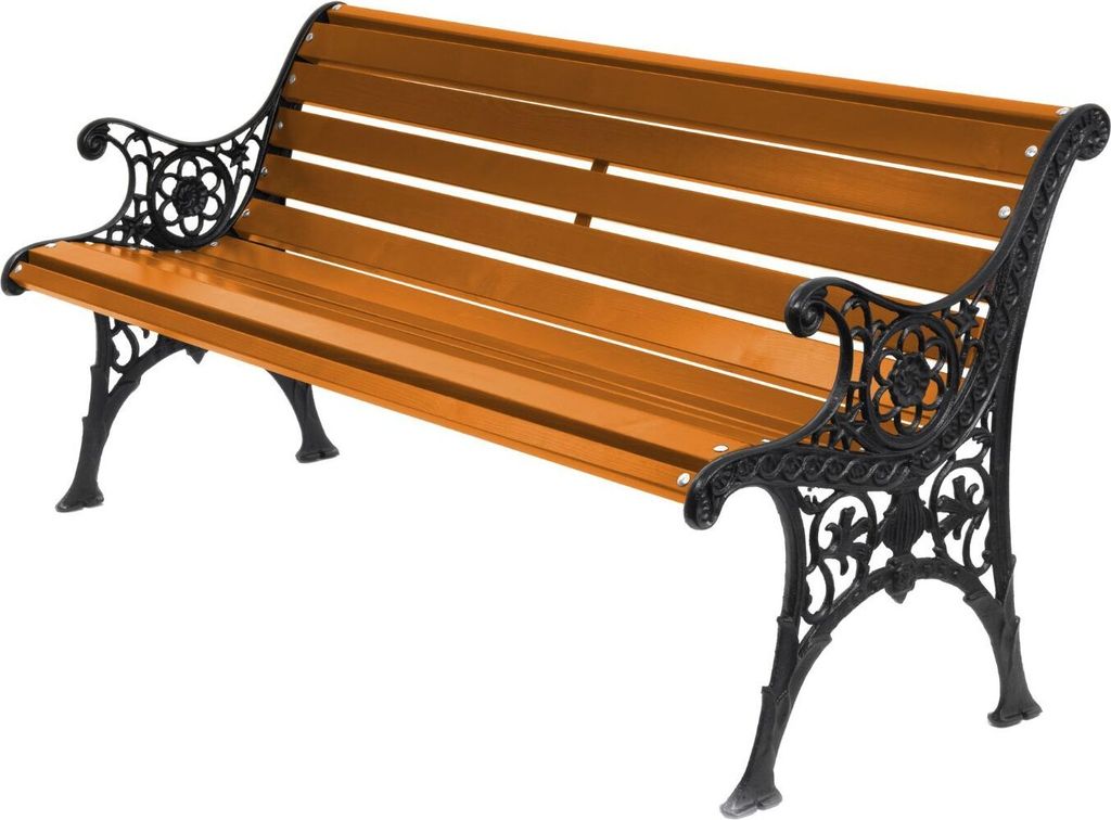 Gartenbank Parkbank Holtz Gusseisen Garten Outdoor Bank 0121 Bank für Terrassen Balkonbank, Holzbank, Gartenmöbel Bänke 155x74x40 cm Farbe: Teak