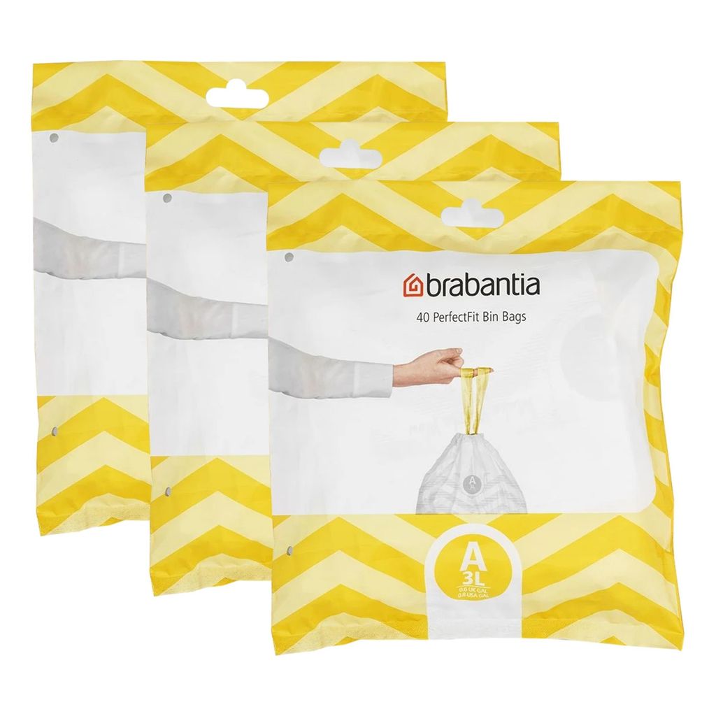 Brabantia Müllbeutel mit Zugband A 3L - 40 Einzelbeutel (3er Pack)