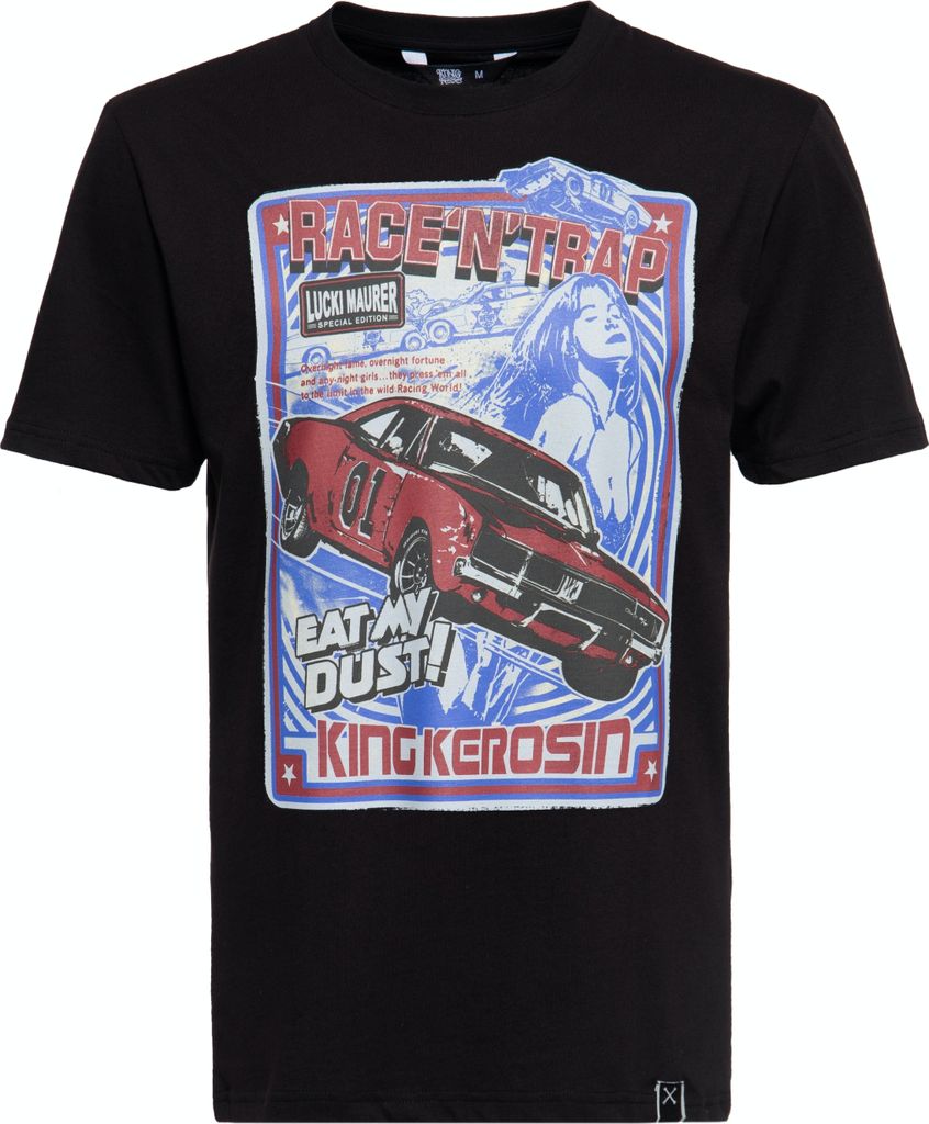 KING KEROSIN T-Shirt Mit Old School Race Print In Der Special Edition Mit "Lucki Maurer" Race N Trap Schwarz Xl