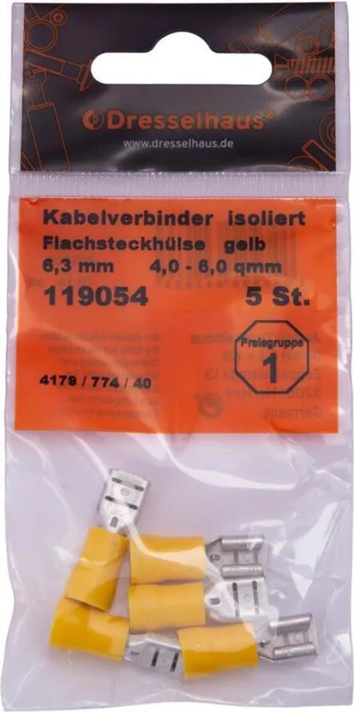 Lot de 5 cosses électriques jaunes 6,3mm pour fils de 4,0 à 6,0 mm²