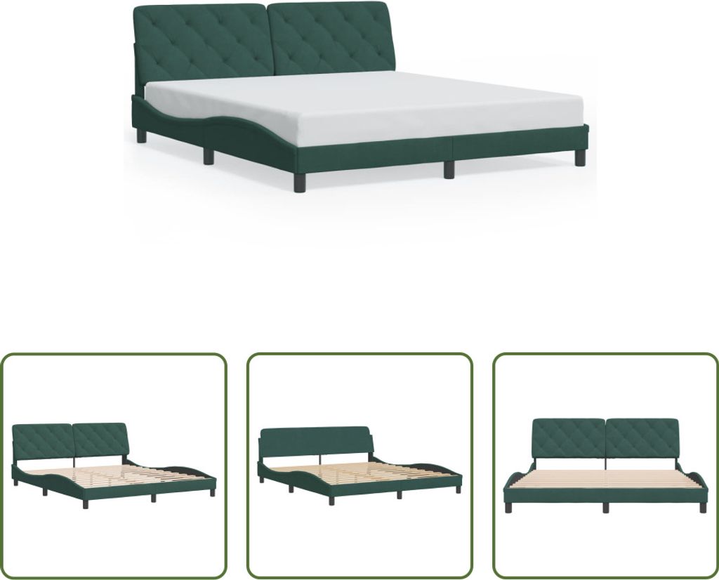 The Living Store Bettgestell mit Kopfteil Dunkelgrün 180x200 cm Samt