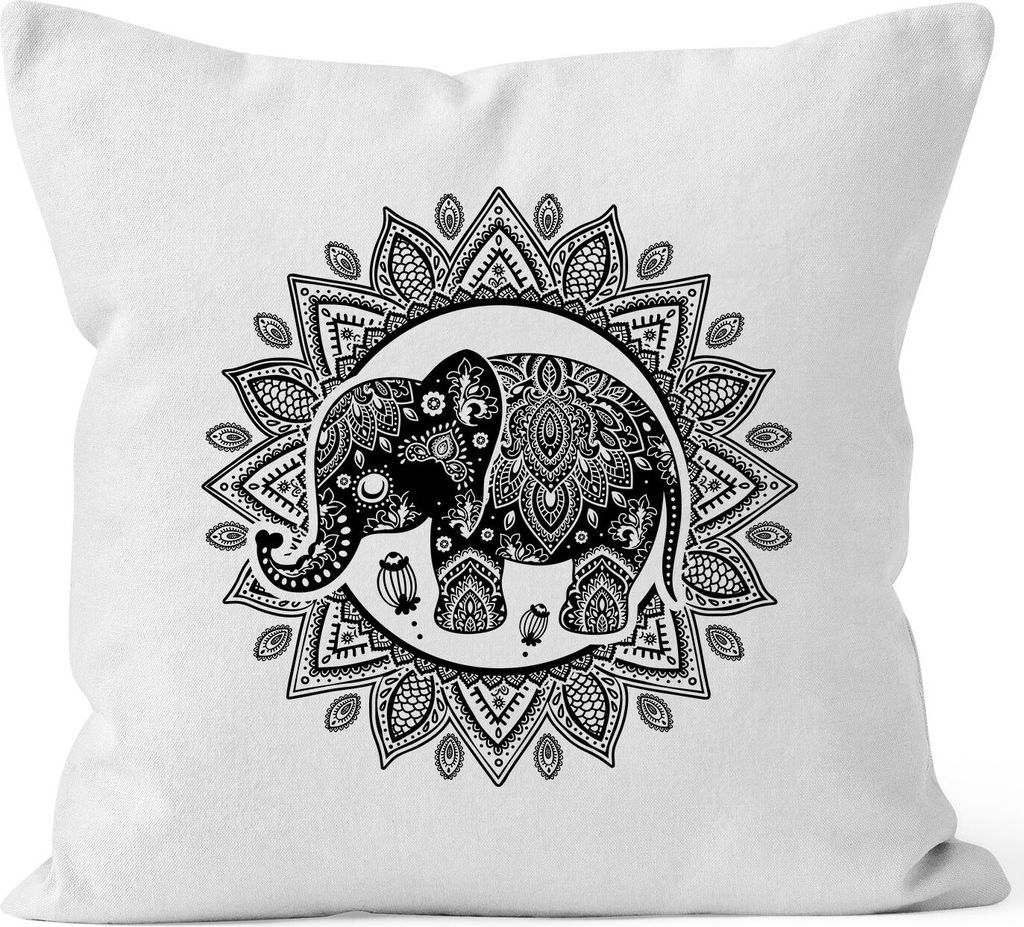 Kissenbezug Elefant Mandala Boho Bohamian Ethno Tribal Ornament Kissen-Hülle Deko-Kissen Autiga weiß unisize