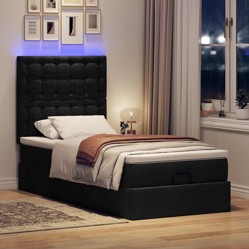 Maison Exclusive - Ottoman-Bett mit Matratze & LEDs Schwarz 100x200 cm Stoff