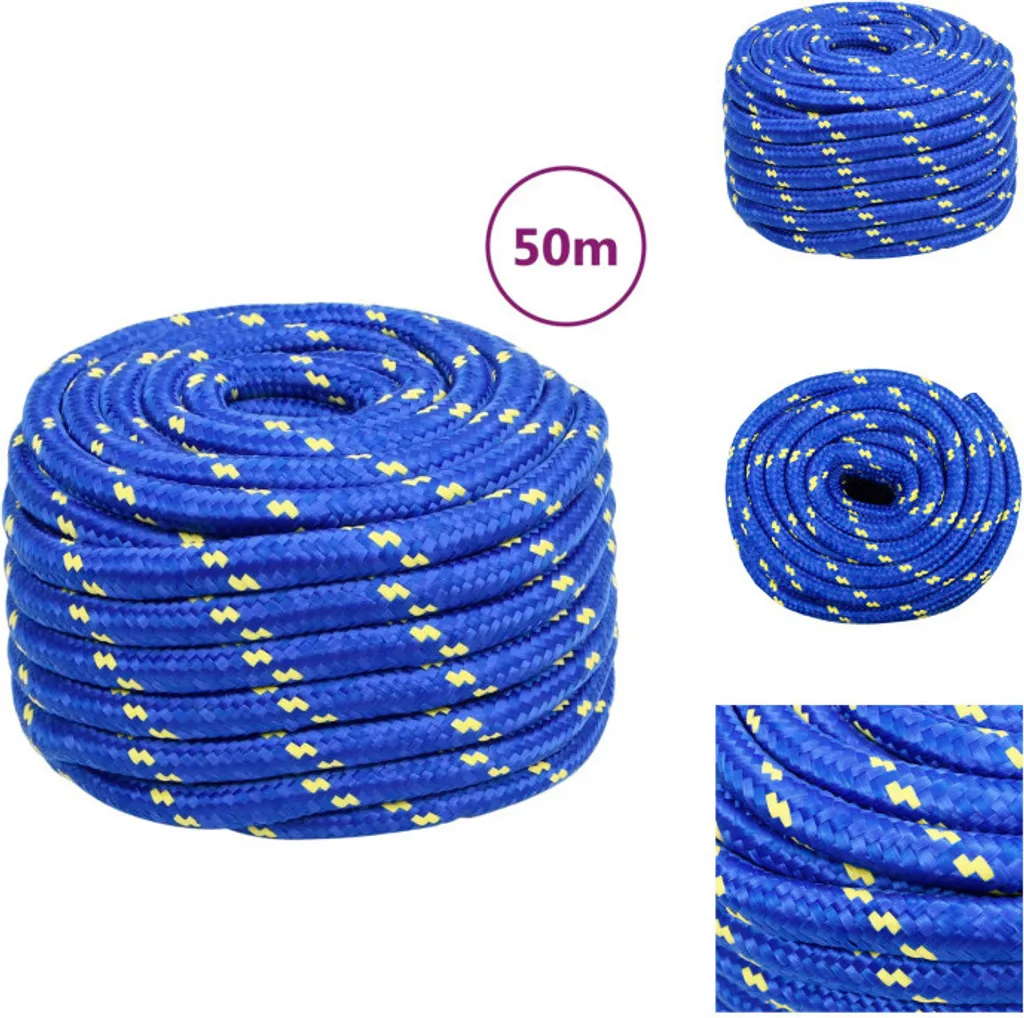 Corde bateau 20 mm vidaXL anti-UV bleue 50 m ne coule pas en mer