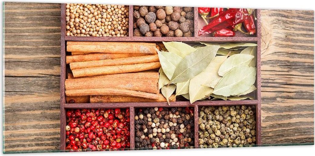 Bilder auf glas - Holzkiste orientalisch Gewürz Gewürze - 120x50cm - Glasbilder - Wandbilder - Kunstdruck - Wanddekoration aus Glas - Glas Bilder...