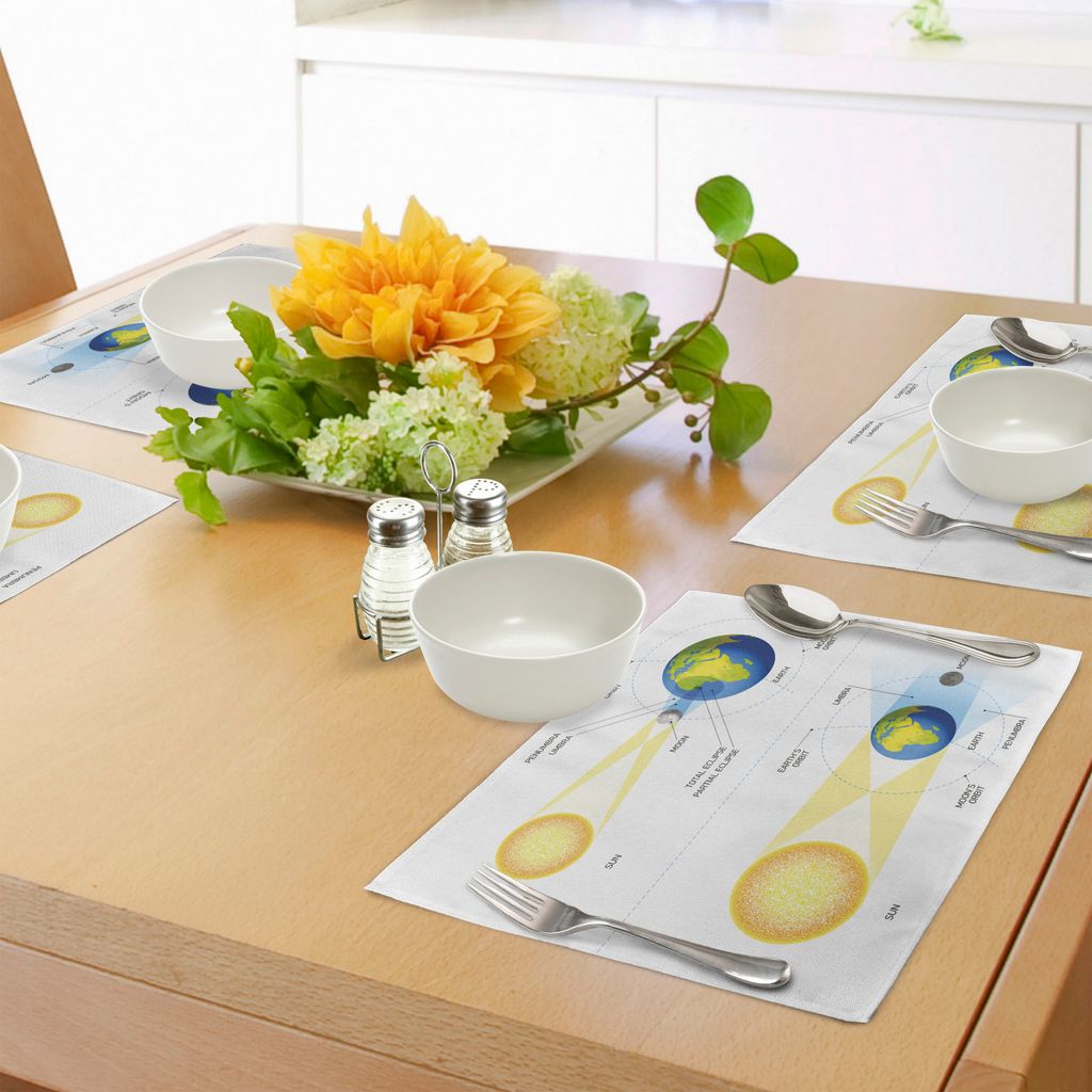 ABAKUHAUS Lehrreich Platzmatten, Sonnen- und Mondfinsternis Planetenerde Sonne Mond Orbit Astronomie Wissenschaft, Tiscjdeco aus Farbfesten Stoff f...