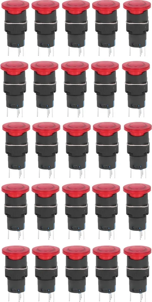 Bouton à tête champignon 16mm avec éclairage LED 24V - Pack de 25 pcs - 5