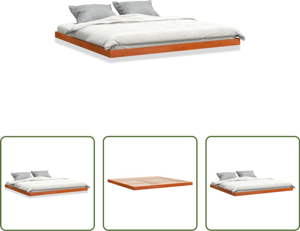 The Living Store Massivholzbett Wachsbraun 200x200 cm Kiefer