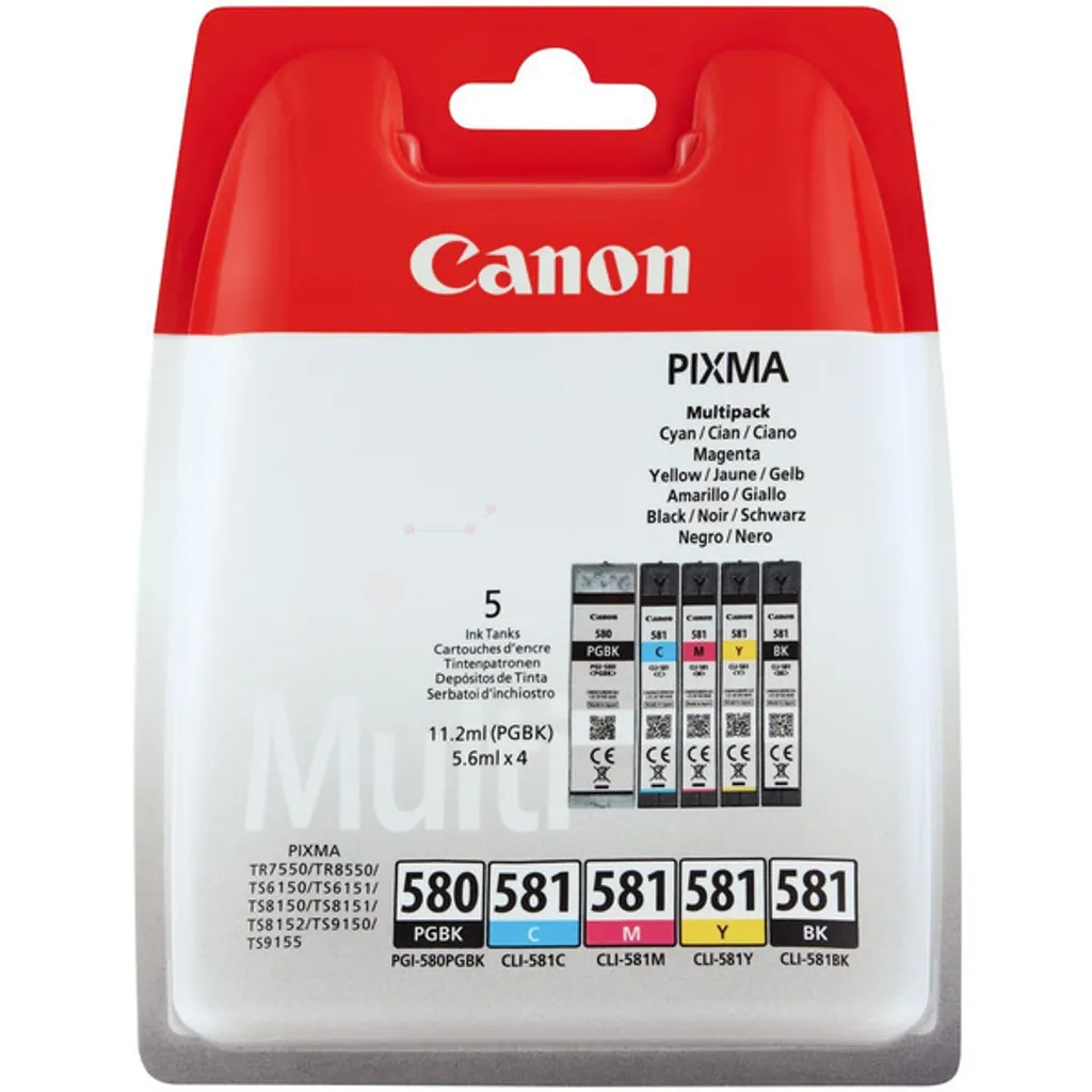 Cartouches Canon PGI-580 XL CLI-581 XL pour Imprimante PIXMA Pack de 5