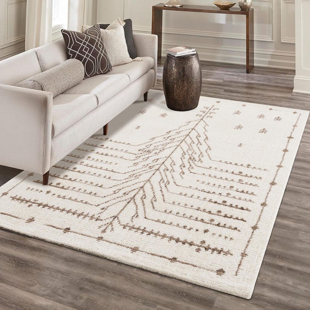 Teppich Wohnzimmer Creme, Braun - 200x290 cm - Kilim-Muster - Weiche Schlafzimmer-Teppiche