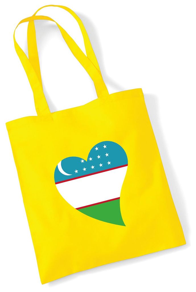 Huuraa Jutebeutel Usbekistan Flagge Herz 10 Liter Yellow Baumwolle Tasche Geschenkidee