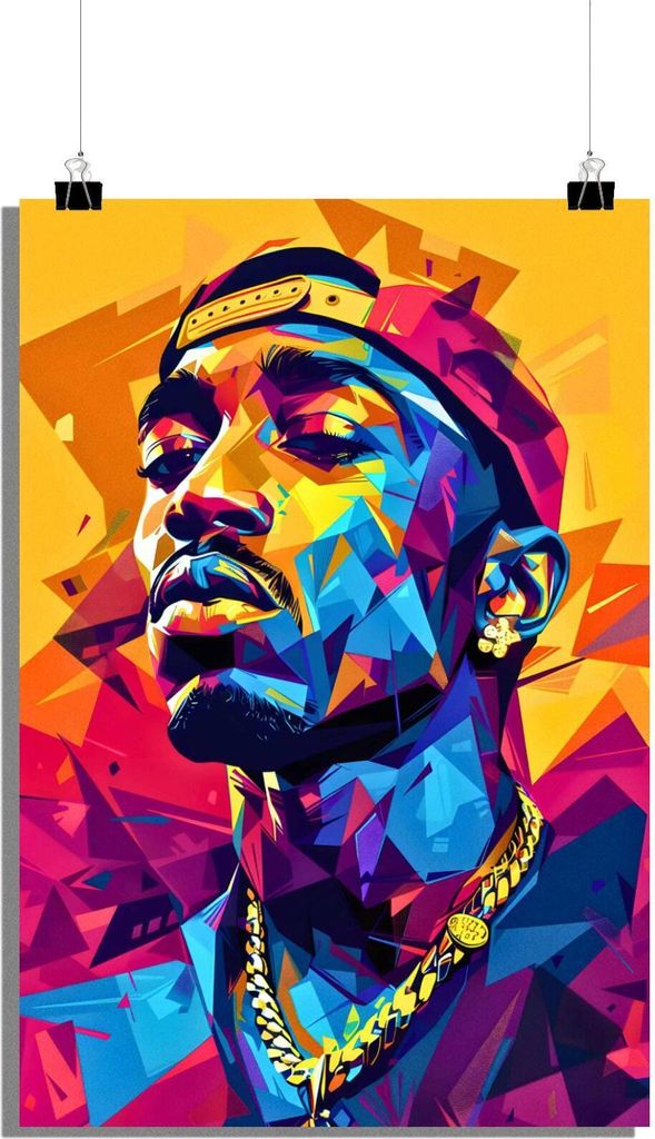 Tupac Poster - Musik Poster - Rap-Ikone Poster - WPAP Poster - Pop Art Poster - Abstraktes Poster - 61x91cm - Perfekt zum Einrahmen