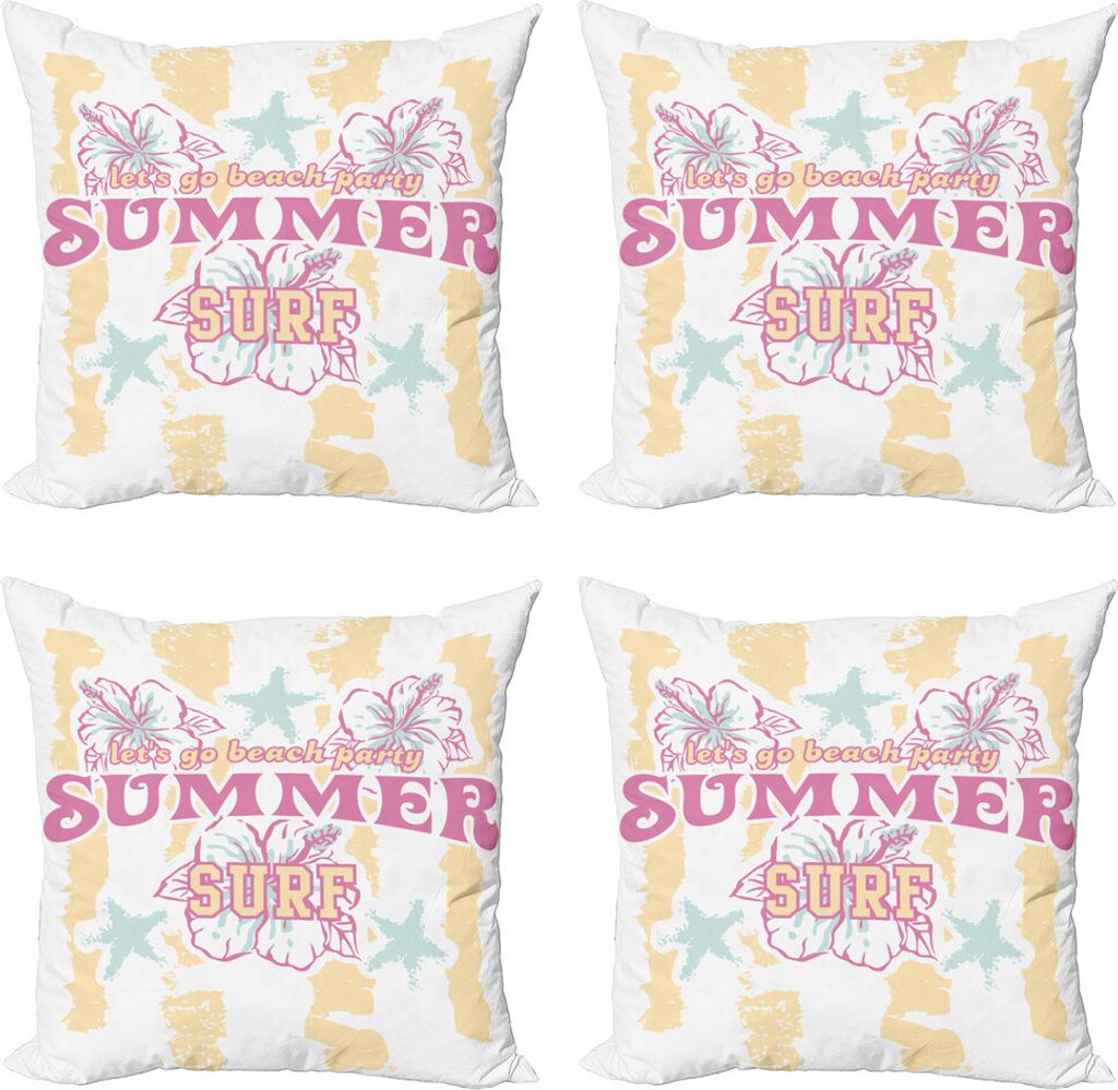 ABAKUHAUS Abstrakt Kissenbezug Set (4 Stück), Blumen Surf und Sommer, Moderner Doppelseitiger Digitaldruck, 40 cm x 40 cm, Blassgelb Weiß