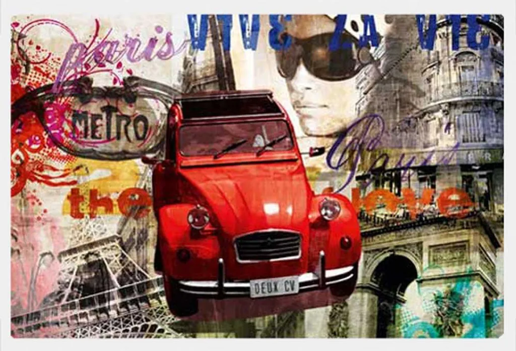 Poster Parigi Citroën 2CV con Cornice Shinsuke MDF Bianca - 61x91,5 cm