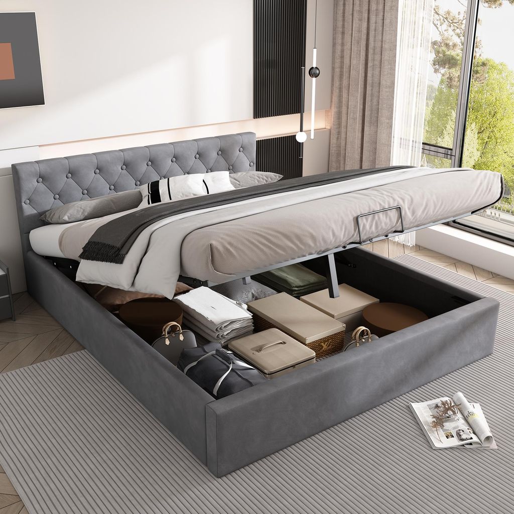 MODFU Lit Capitonné Double 140x200 - Lit Coffre avec Image du produit 